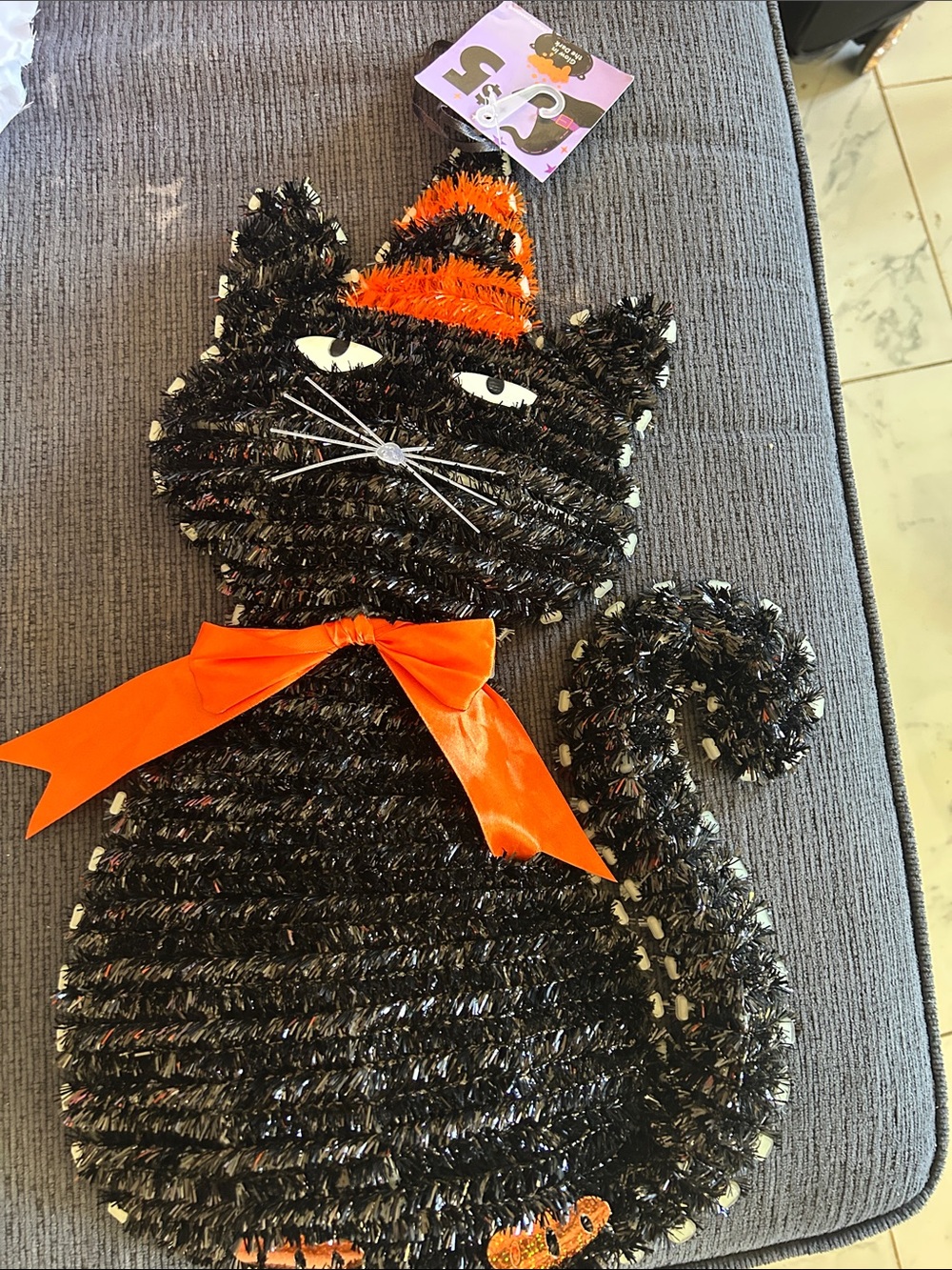 Kids Black Cat Halloween Costume Accent with Orange Hat and Bow